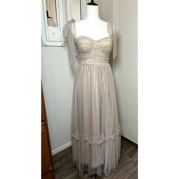 Mable Dresses & Skirts - Mable Nadia Nude Tulle Bustier Dot Maxi Smocked Dress Medium Fairy Coquette